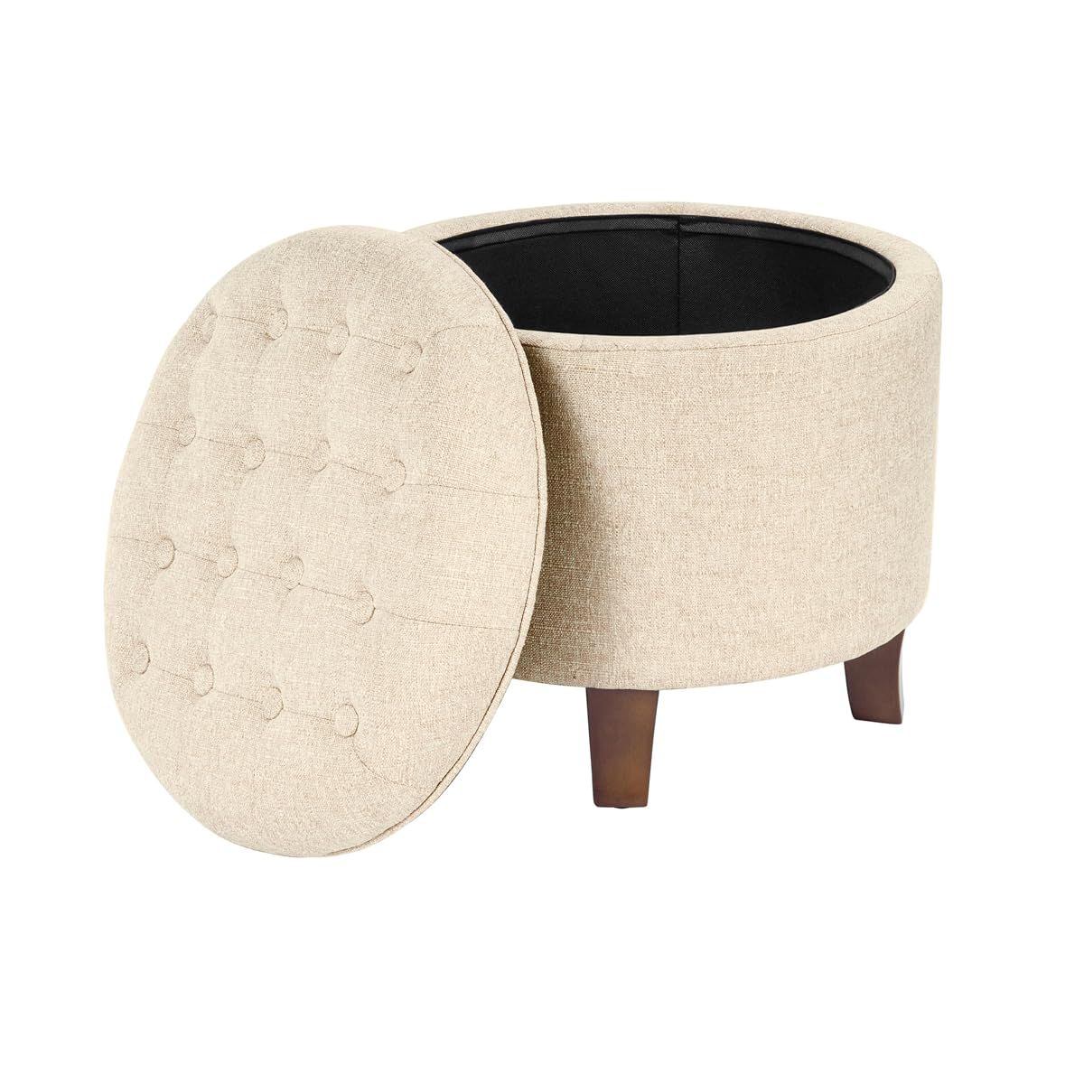 19" Button Tufted Round Storage Ottoman - Tan Woven