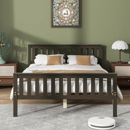 Full Size Wood Platform Bed Frame, Mid Century Full Bed Frame with Headboard