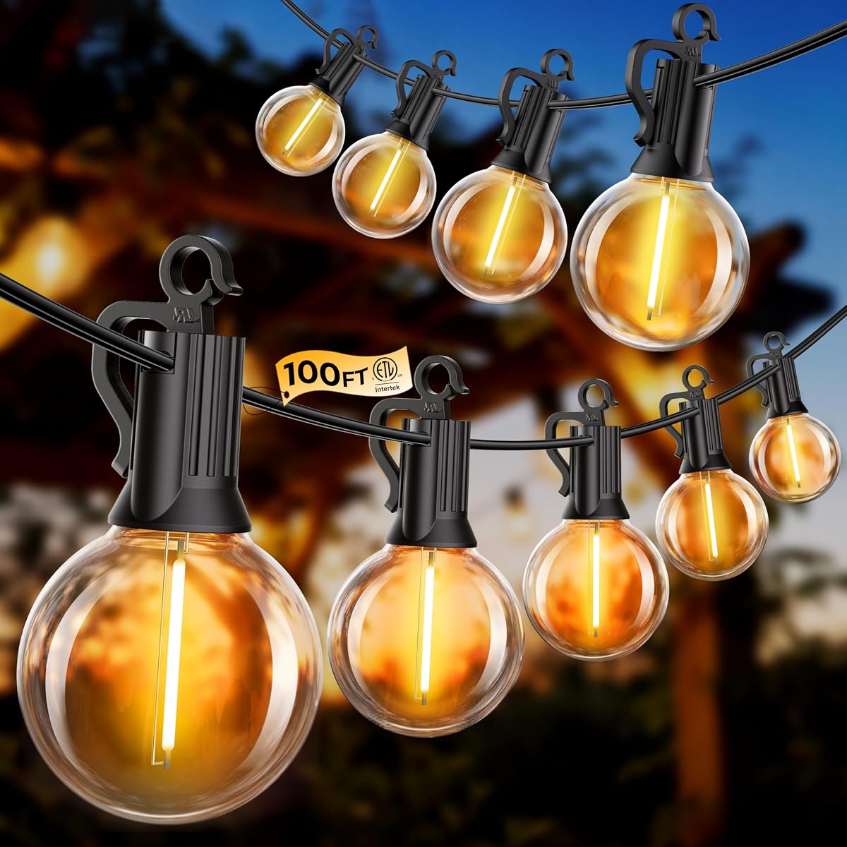 100FT 52 LED Bulbs Outdoor String Lights, G40 Shatterproof String Lights