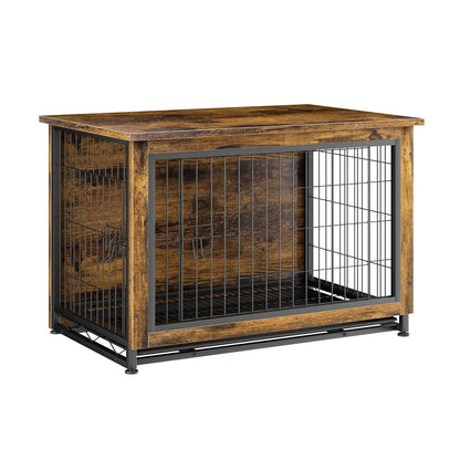 JY QAQA Dog Crate Furniture, Wooden Dogs Crate Table, Double-Doors Dog Furniture