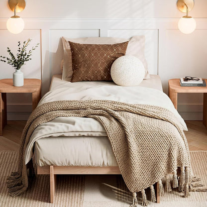Screwless Twin XL Size Platform Bed with Wooden Slats/No Box Spring Needed/Easy
