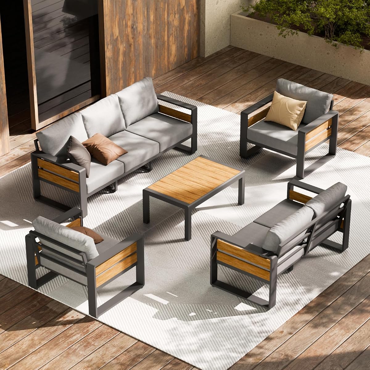Aluminum Outdoor Patio Furniture Set with Table,7 Seat,Dark Gray | Rustproof,High weight capacity,Water-repellent,Washable Cover,All-Weather Resistant,Easy clean,for Poolside Backyard Deck