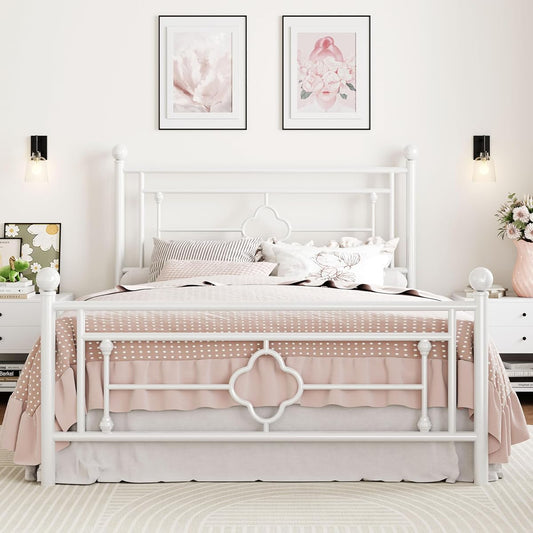 14 Inches Full Size Metal Platform Bed Frame/Vintage Iron-Art Headboard