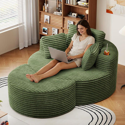 Oversized Round Chaise Longue Chair with Ottoman