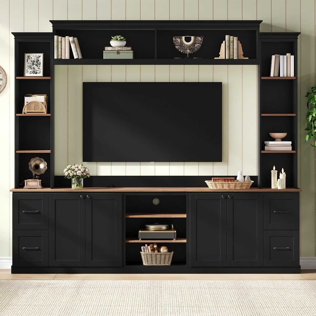 4-in-1 Entertainment Center with Bookshelf for TVs up to 70", Black