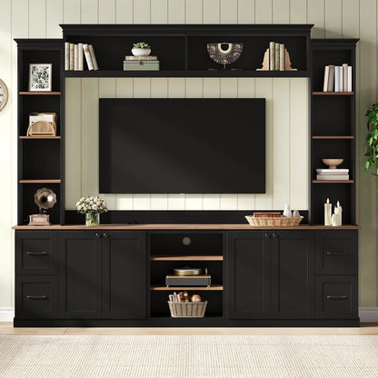 4-in-1 Entertainment Center with Bookshelf for TVs up to 70", Black
