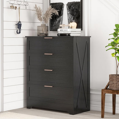 Modern Wide Wooden Chest of Drawers, Dresser for Closet, Black
