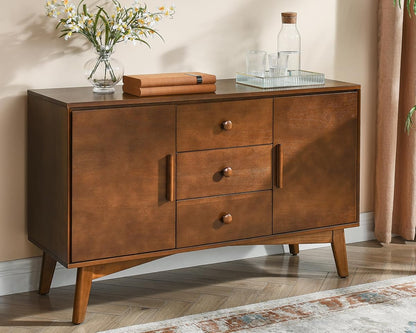 47" Real Wood Veneer Sideboard Buffet Cabinet with Storage Drawers