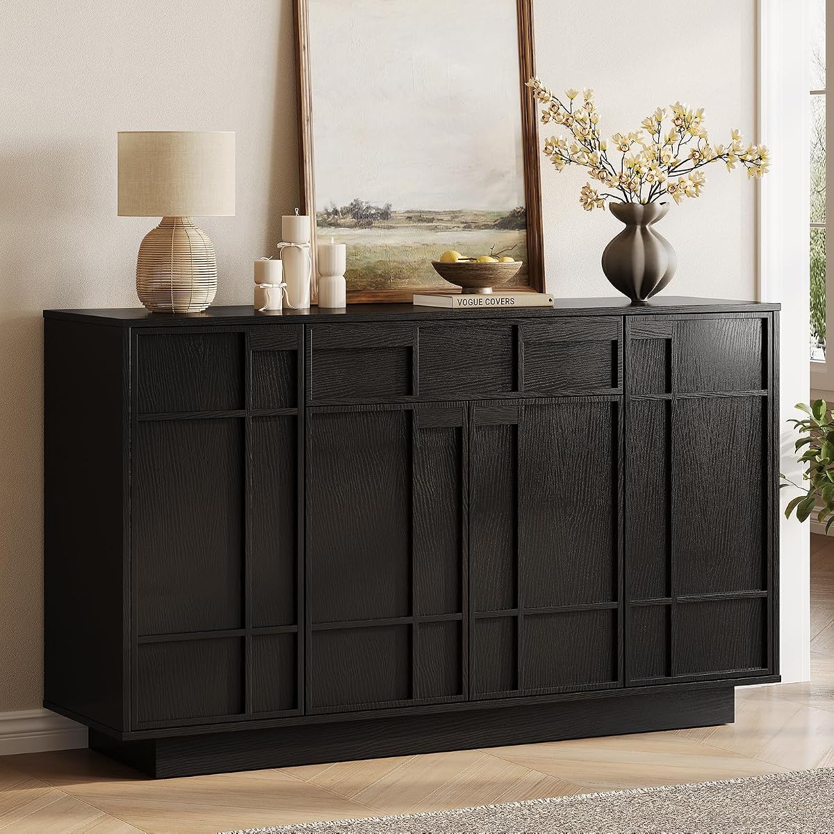 55" Sideboard Buffet Cabinet with Storage Drawer & Built-in Lights