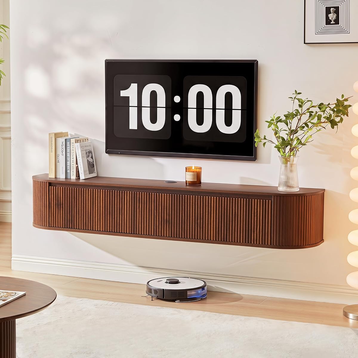 70.8" Floating Fluted TV Stand with Legs and Power Outlet for TVs up to 80"