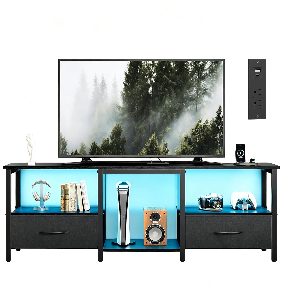 TV Stand for TVs up to 65 Inch, 59'' Under TV Cabinet, Black