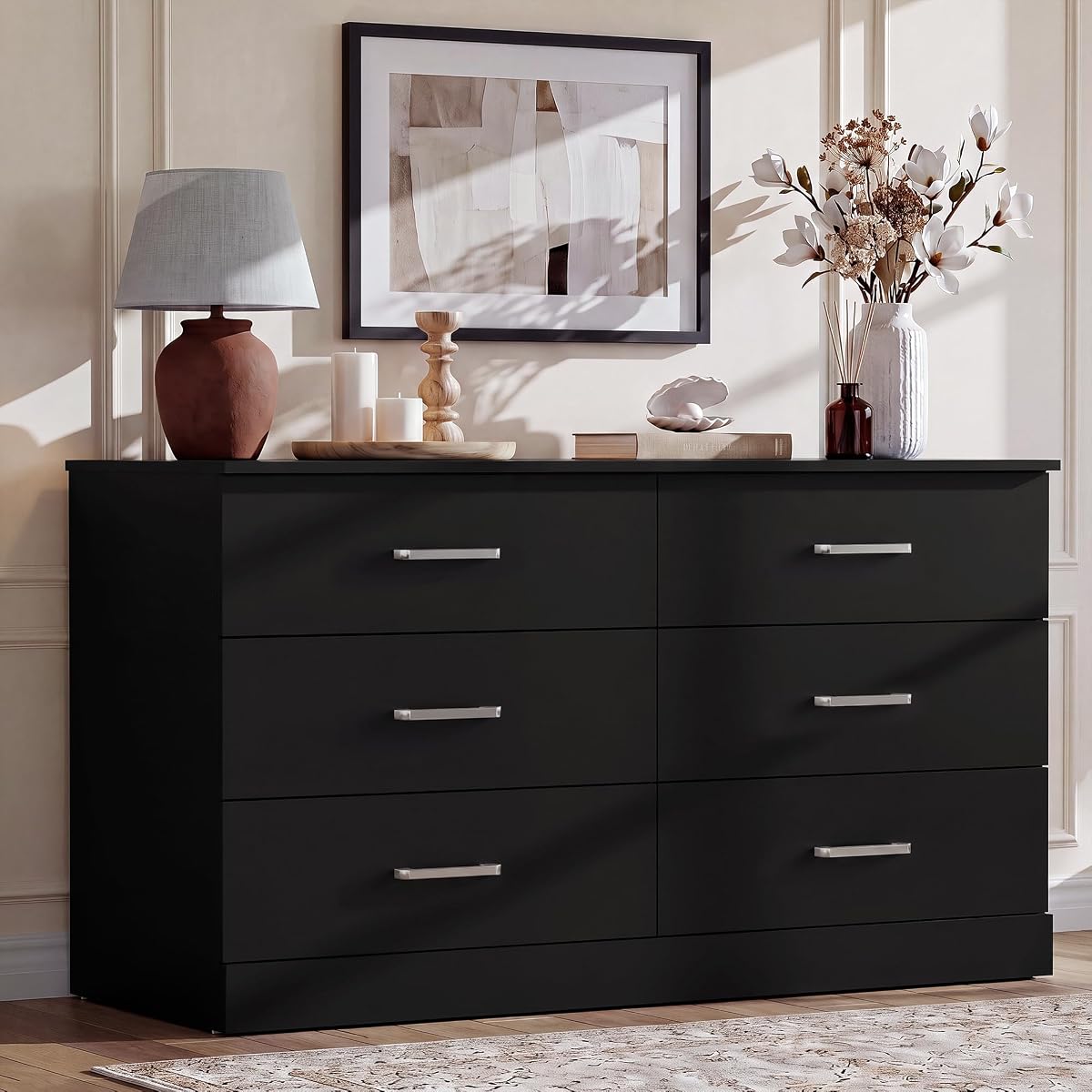 6 Dressers for Bedroom, Chest of Drawers, Dark Black