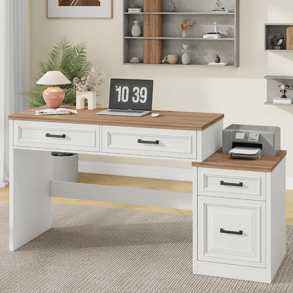 61" Farmhouse Computer Desk with Storage and File Drawer