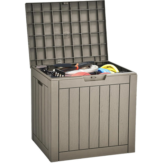 31 Gallon Outdoor Storage Deck Box | Waterproof Resin Package Delivery and Storage Box with Lockable Lid for Patio Furniture Cushions, Pool Accessories, Garden