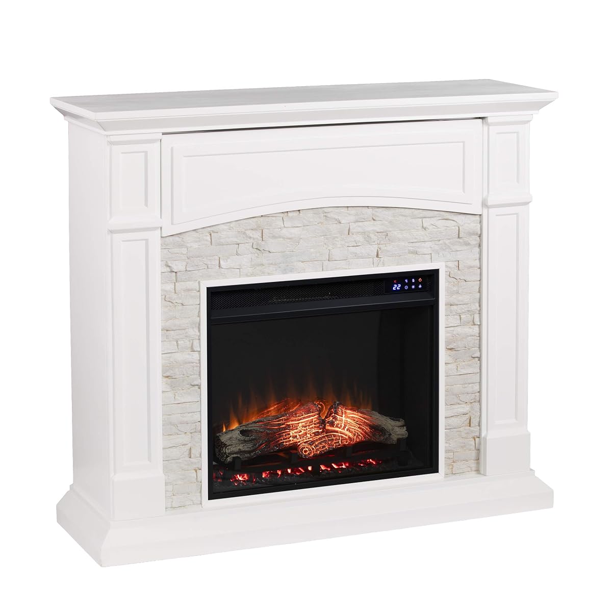 Seneca Electric Touch Screen Media Fireplace - White - Transitional Design, White Glass and Wood - Ideal for Living Room, Bedroom (FR9362)