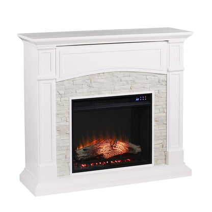 Seneca Electric Touch Screen Media Fireplace - White - Transitional Design, White Glass and Wood - Ideal for Living Room, Bedroom (FR9362)