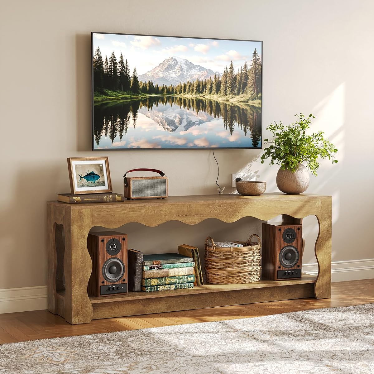 TV Stand for 65 Inch TV, Wooden Entertainment Center with Storage Cabinets