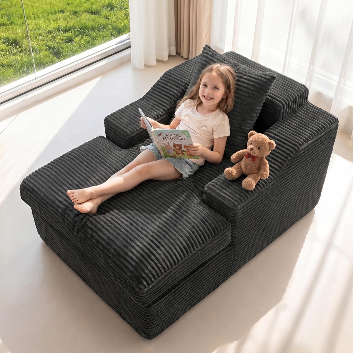 Oversized Chaise Lounge Chair Indoor,Boneless Reading Chair with Pillow