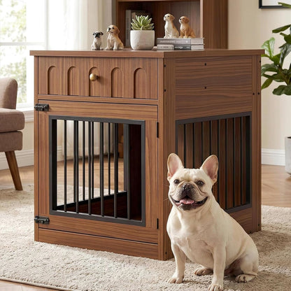 25.6" Wooden Dog Crate Furniture with Storage for Small Dogs