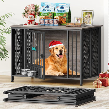 Foldable Dog Crate Furniture, 41.3" Dog Crates for Medium/Large Dogs