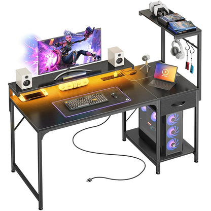 47.2 Inch Gaming Desk with LED Lights & Power Outlets