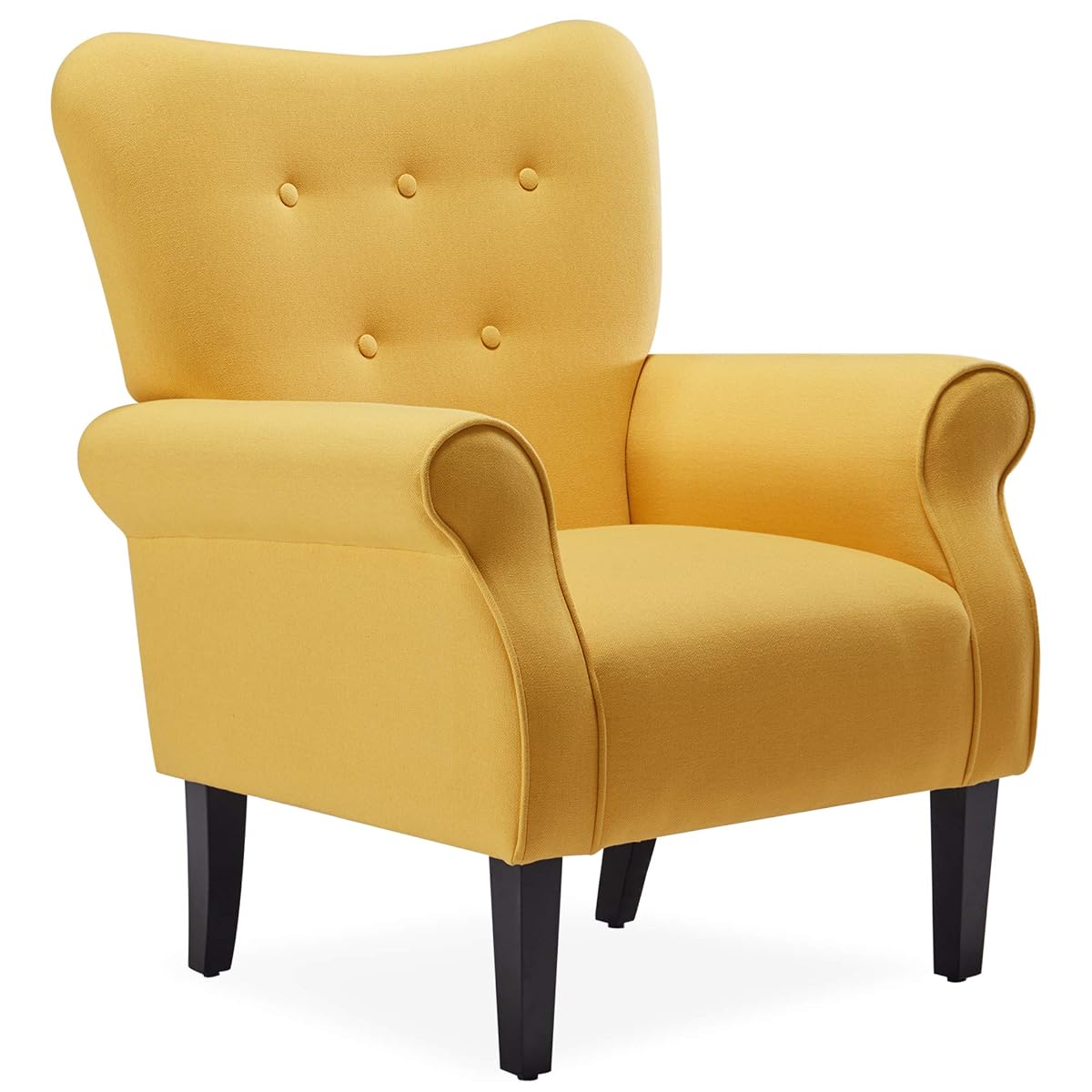 Modern Accent Chair, High Back Armchair, Upholstered Wingback Side Chair, Padded Single Sofa with Wooden Legs for Living Room, Bedroom - Citrine Yellow