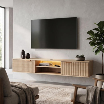 70" Floating TV Stand for TVs Up to 80", Fluted Entertainment Center