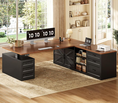 71" Executive L Shaped Electric Standing Desk with 6 Drawers