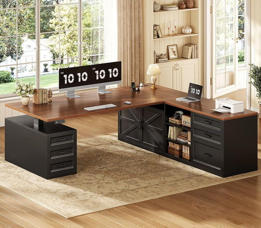 71" Executive L Shaped Electric Standing Desk with 6 Drawers
