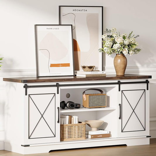 Farmhouse TV Stand with Sliding Barn Doors for TVs up to 65"