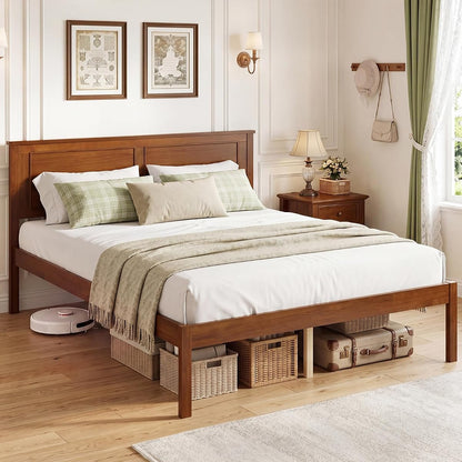 Full Size Bed Frame with Solid Wood Legs and Wooden Slats