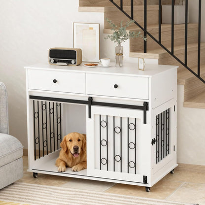 Modern Wooden Dog Crate Furniture with Sliding Barn Door