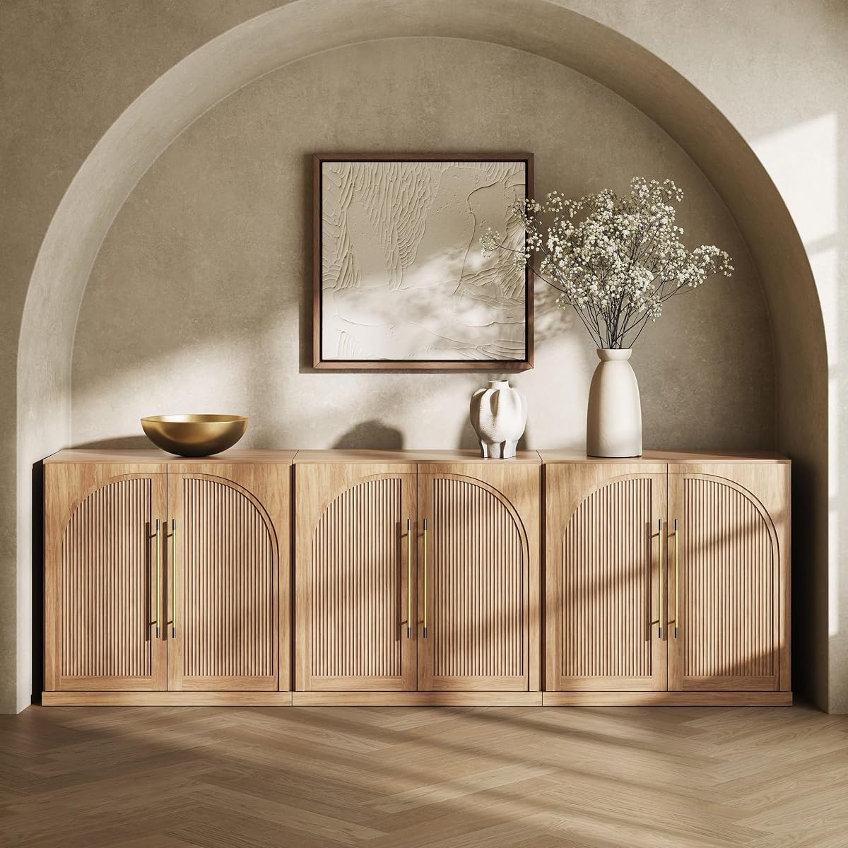 Set of 3 Jagger Sideboard Buffet Cabinet - Camel