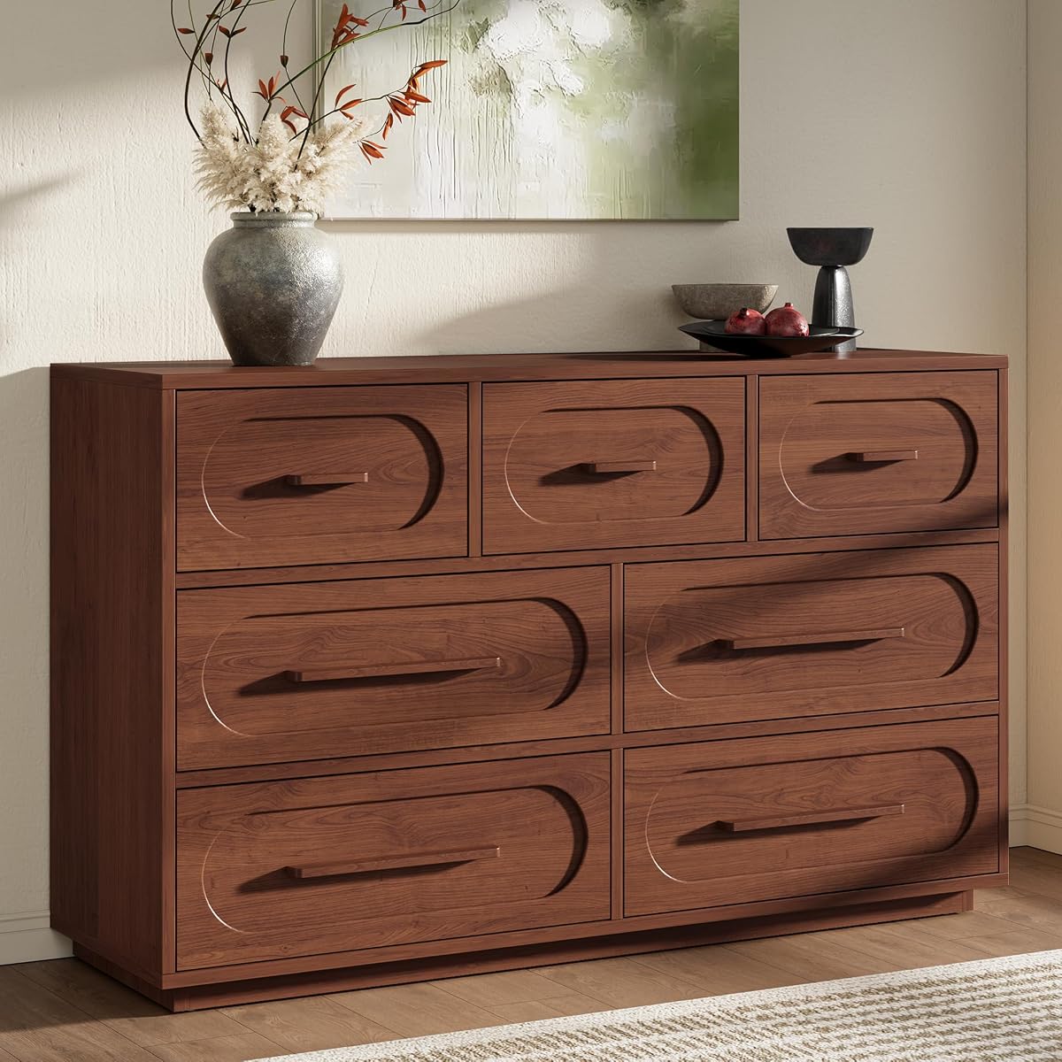 47" 7 Drawer Dresser for Bedroom, Walnut