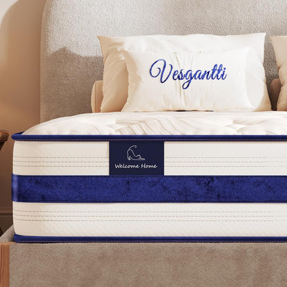 Queen Mattress,12 Inch Hybrid Innerspring Mattress in a Box with Memory Foam,Back Support & Pressure Relief,Medium Firm Feel for Adults (Queen Size)