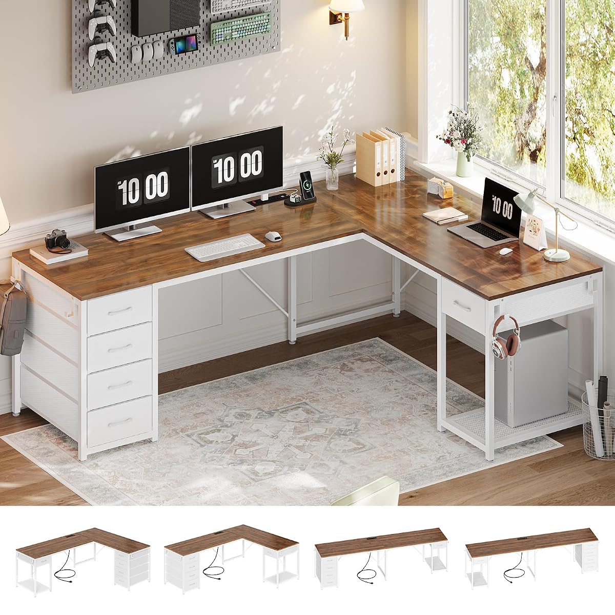 57" L Shaped Desk with 5 Drawers