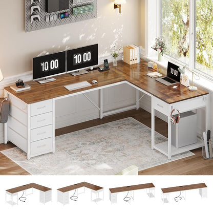 57" L Shaped Desk with 5 Drawers