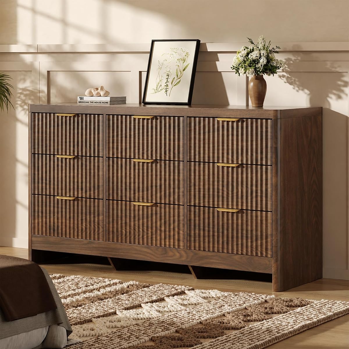 Fluted 9 Drawer Dresser for Bedroom