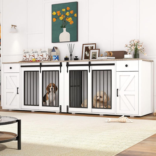 88" Dog Crate Furniture, Dog Kennel Cage, White (88")