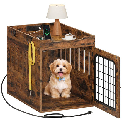 31.5''Dog Crate Furniture with Charging Station, Pet Crate End Table