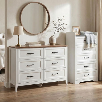 2-Piece Bedroom Furniture Set – Includes a 5 Drawer Dresser, a 6 Chest of Drawers,Modern Farmhouse Dresser Set, Ideal for Bedroom, Living Room