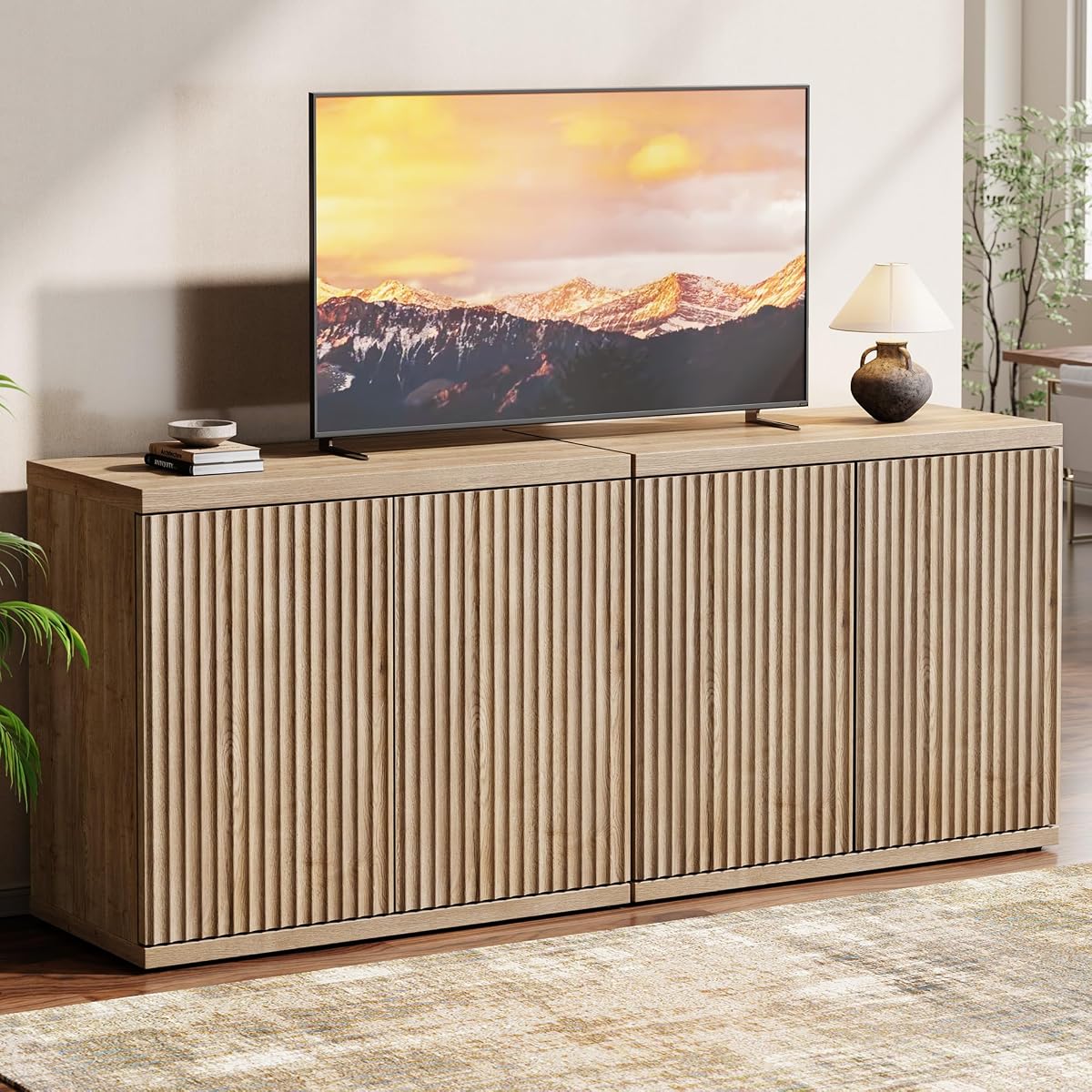 61.8" TV Stand for Living Room,Fluted Media Console Fits 55–65 Inch TVs
