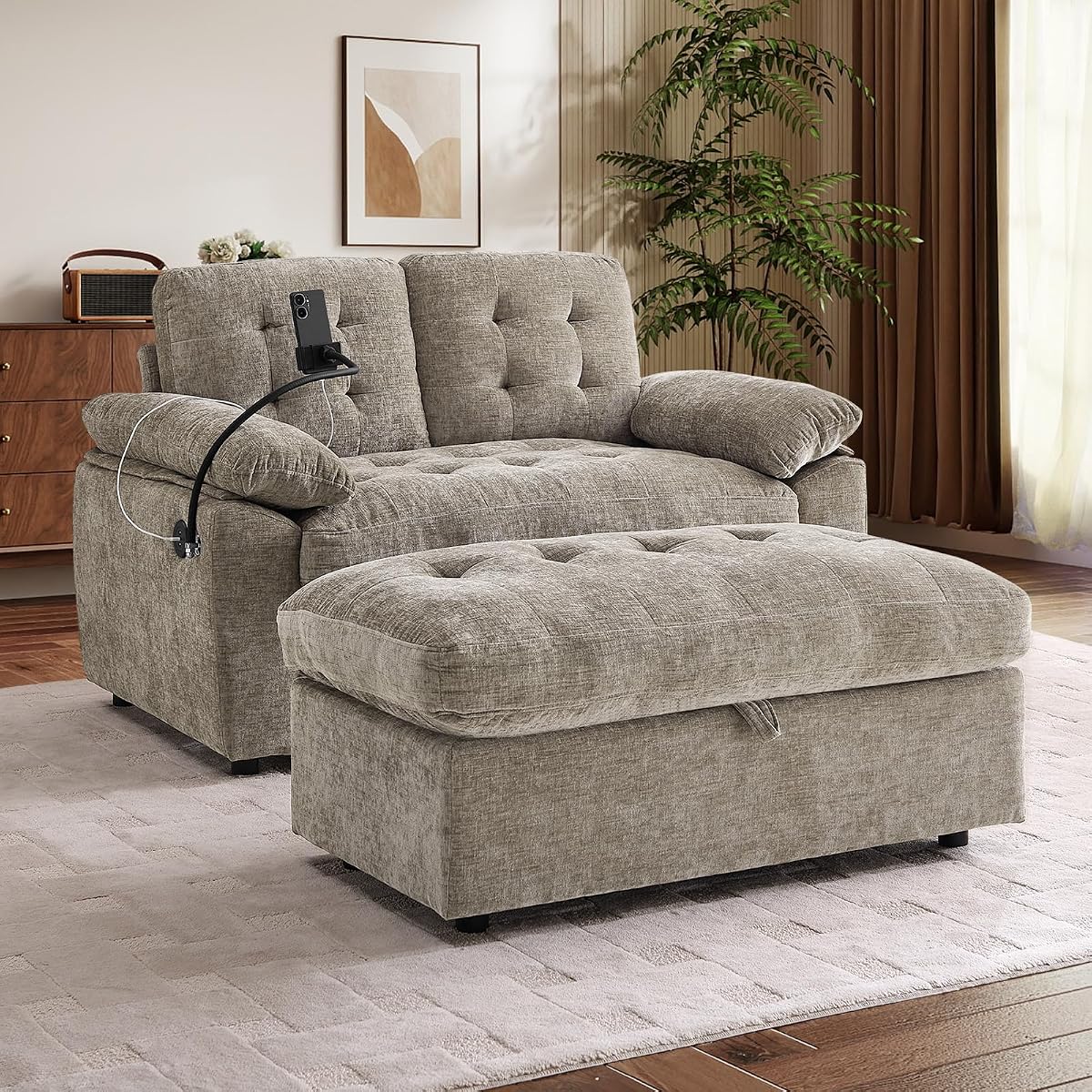 56” Chaise Lounge Chair with Ottoman