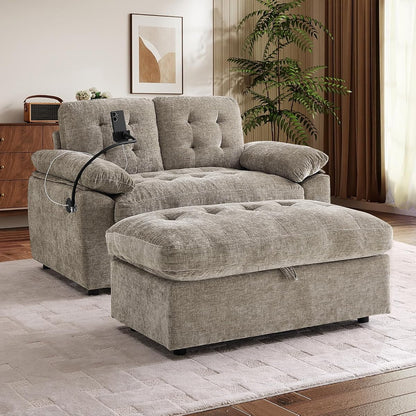 56” Chaise Lounge Chair with Ottoman
