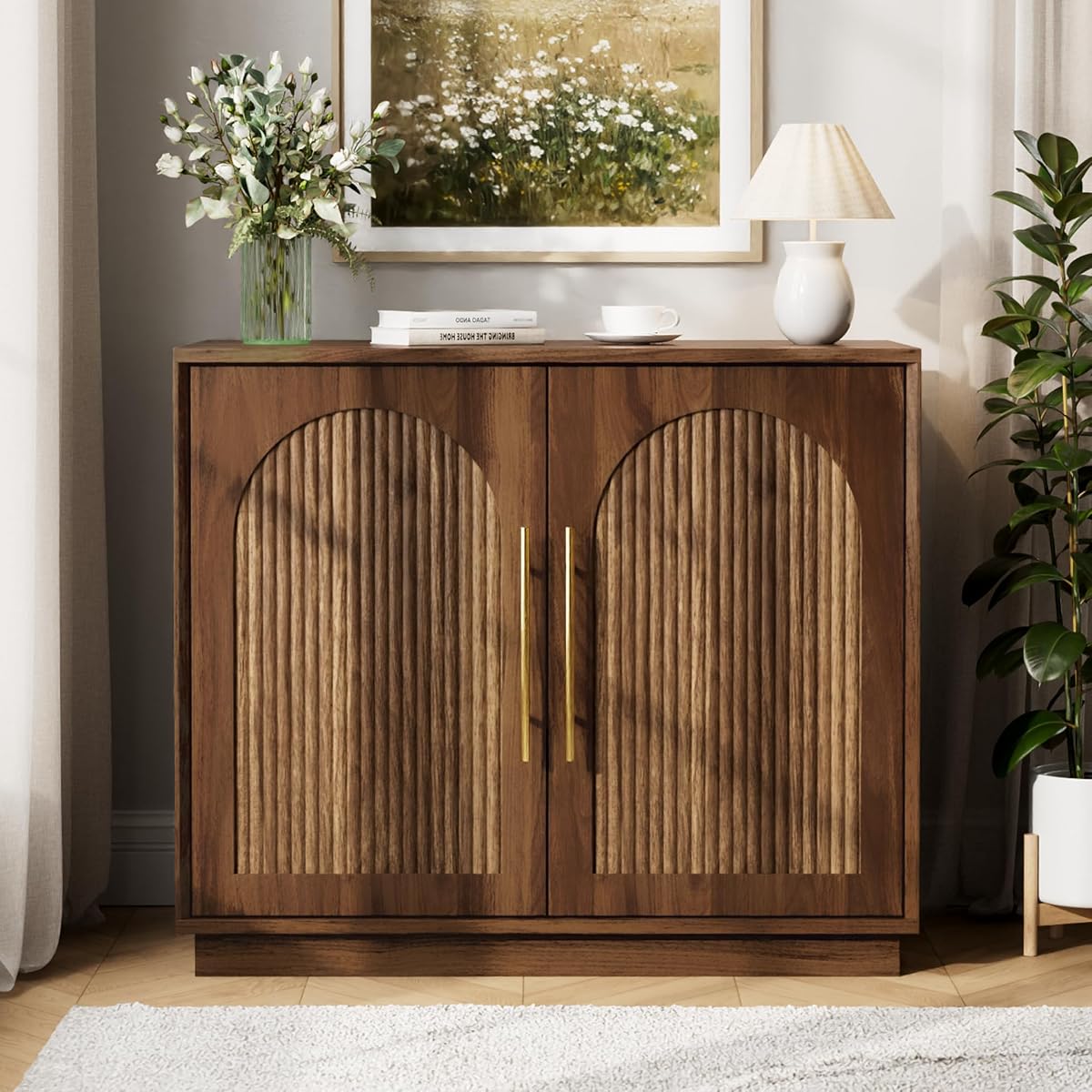 Fluted Sideboard Buffet Cabinet with Storage