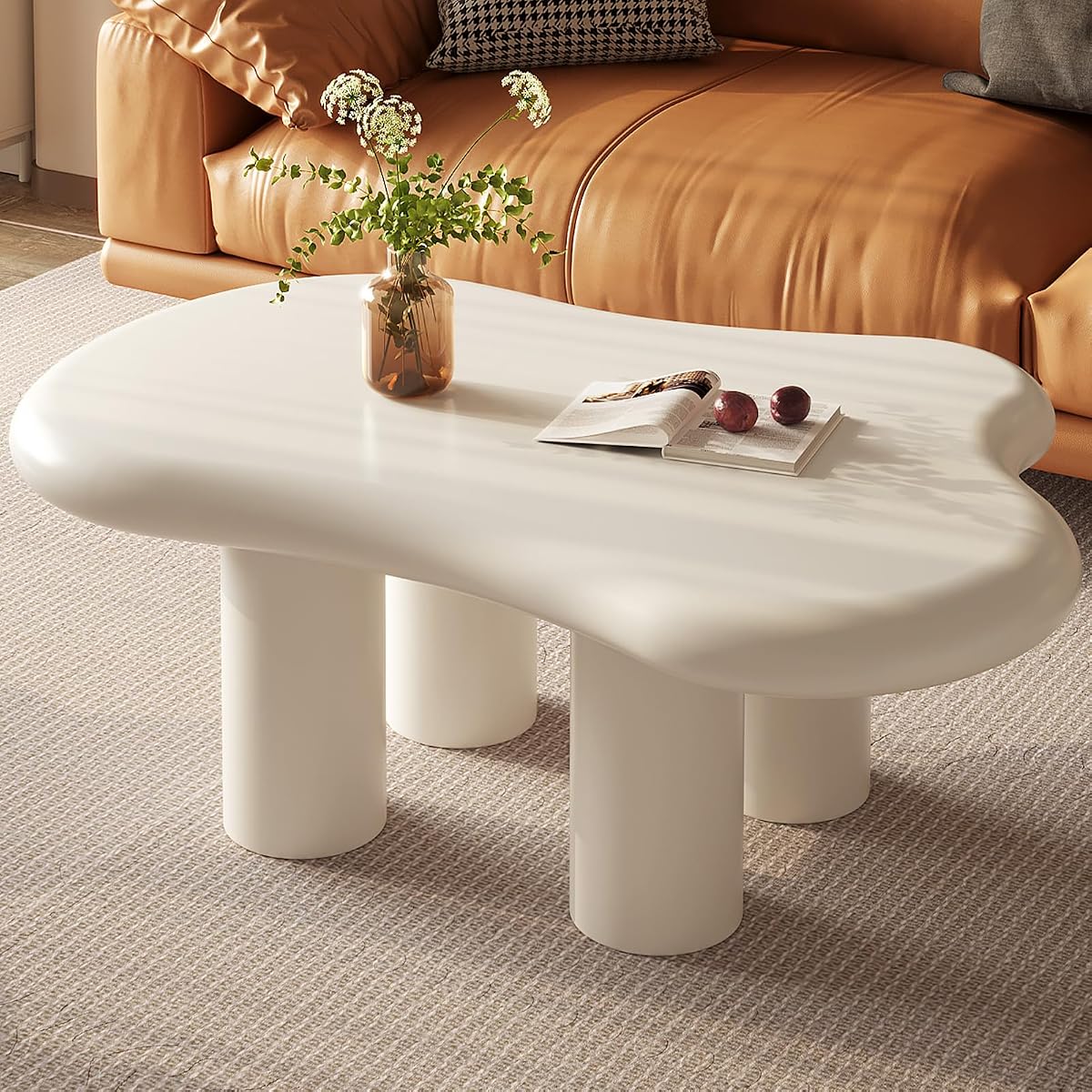 35" Cloud Coffee Table Cream White with 4 Legs for Living Room,Center Table,Low Table,for Living Room Apartment Bedroom Balcony Minimalist Accent Furniture