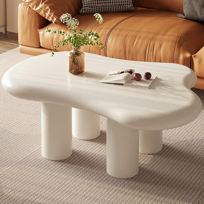 35" Cloud Coffee Table Cream White with 4 Legs for Living Room,Center Table,Low Table,for Living Room Apartment Bedroom Balcony Minimalist Accent Furniture