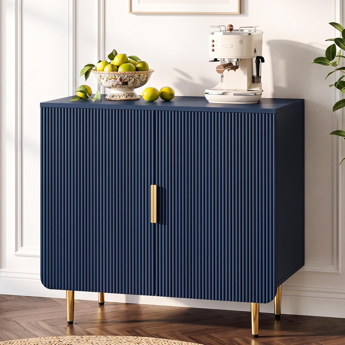 31" Fluted Buffet Cabinet,Modern Sideboard Cabinet with Storage,Blue