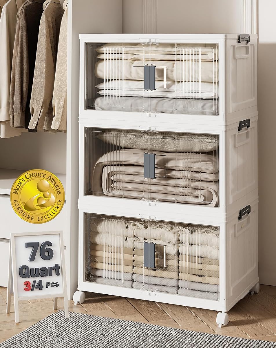 76QT Storage Bins with Lids for Home, Office, Closet, Dorm, 3 Pack