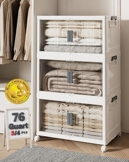 76QT Storage Bins with Lids for Home, Office, Closet, Dorm, 3 Pack